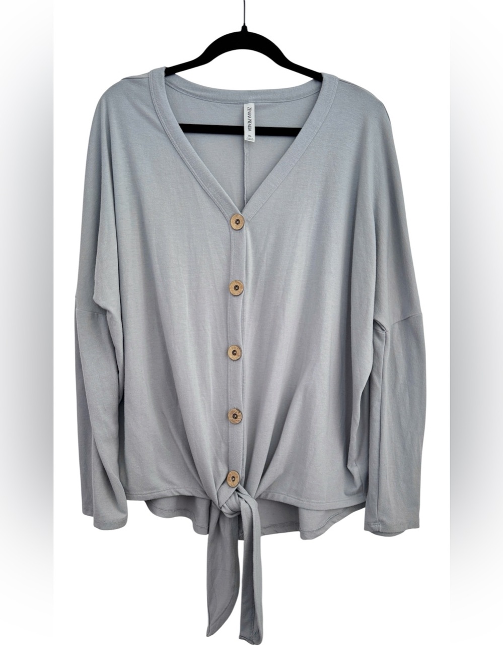 Zenana Light Blue Tie Front Top, Size XL